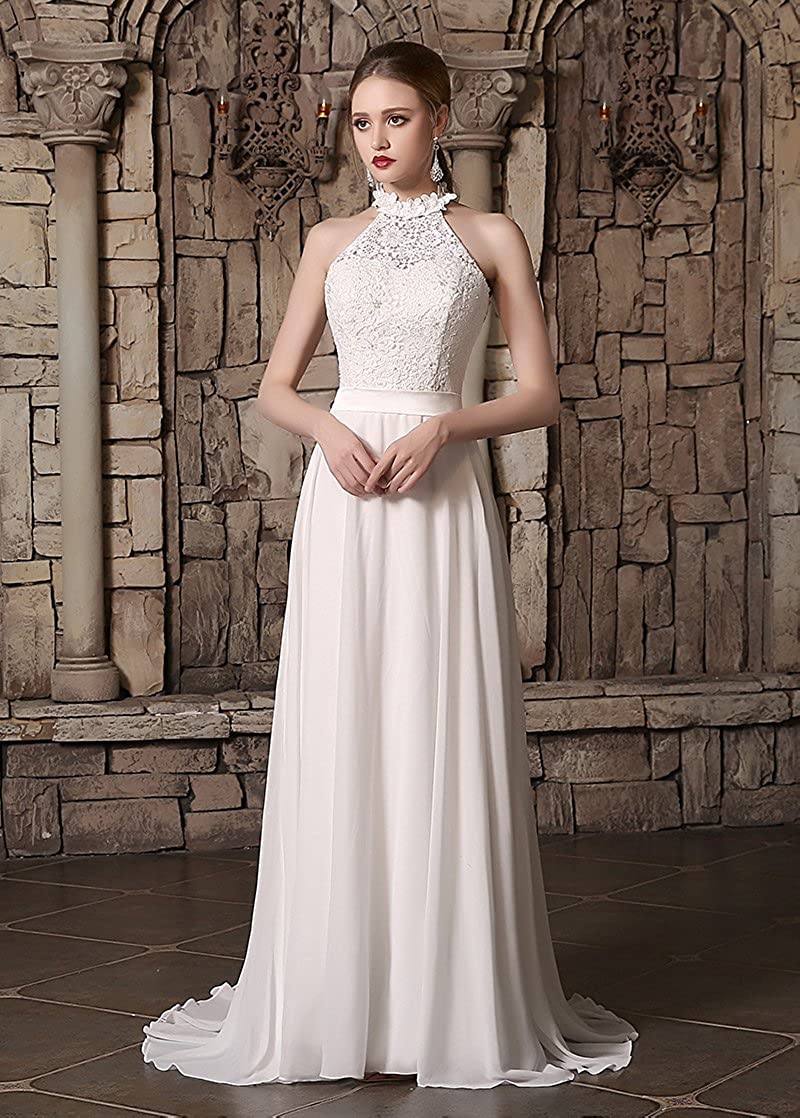 AdasBridal Lace & Chiffon High Collar Neckline A-line Wedding Dresses