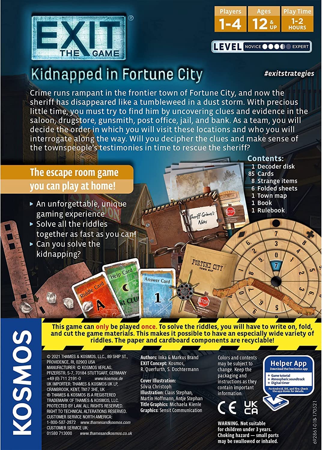 Thames & Kosmos - EXIT: Kidnapped In Fortune City - Level: 3.5/5 - Unique Escape Room Game - 1-4 Players - Puzzle Solving Strategy Board Games for Adults & Kids, Ages 12+ - 692861