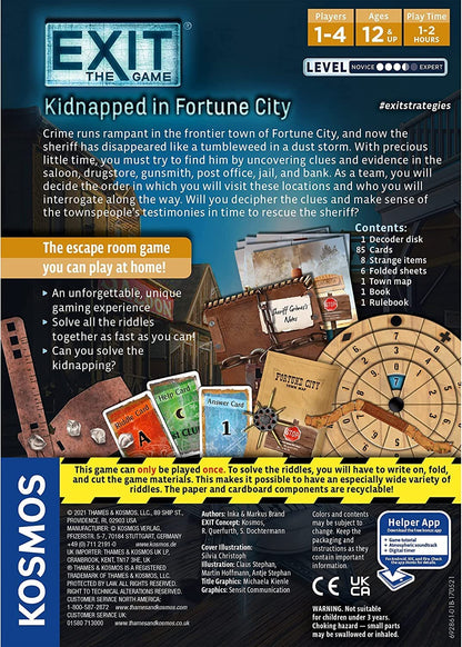 Thames & Kosmos - EXIT: Kidnapped In Fortune City - Level: 3.5/5 - Unique Escape Room Game - 1-4 Players - Puzzle Solving Strategy Board Games for Adults & Kids, Ages 12+ - 692861
