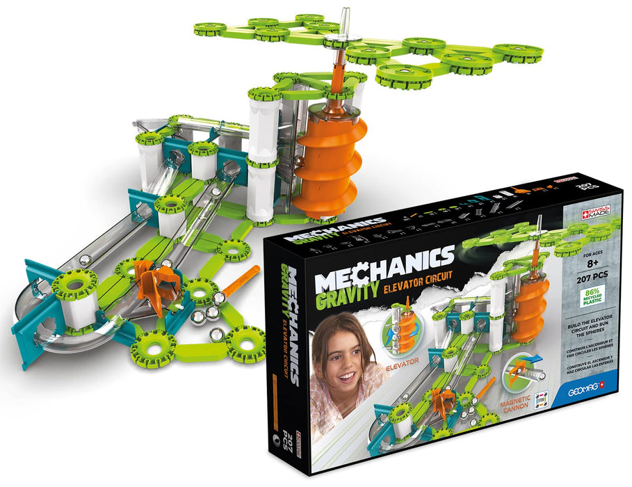 Geomag - Mechanics Gravity Elevator Circuit - Educational and Creative Game for Children - Magnetic Building Blocks, Circuit with Magnetic Blocks, Recycled Plastic - Set of 207 Pieces