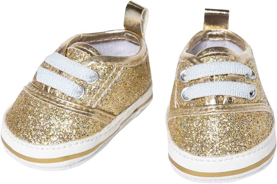 Heless 146 Gold Glitter Dolls Sneaker Size 15-18 Inches Fancy Footwear with Wow Effect for Special Occasions
