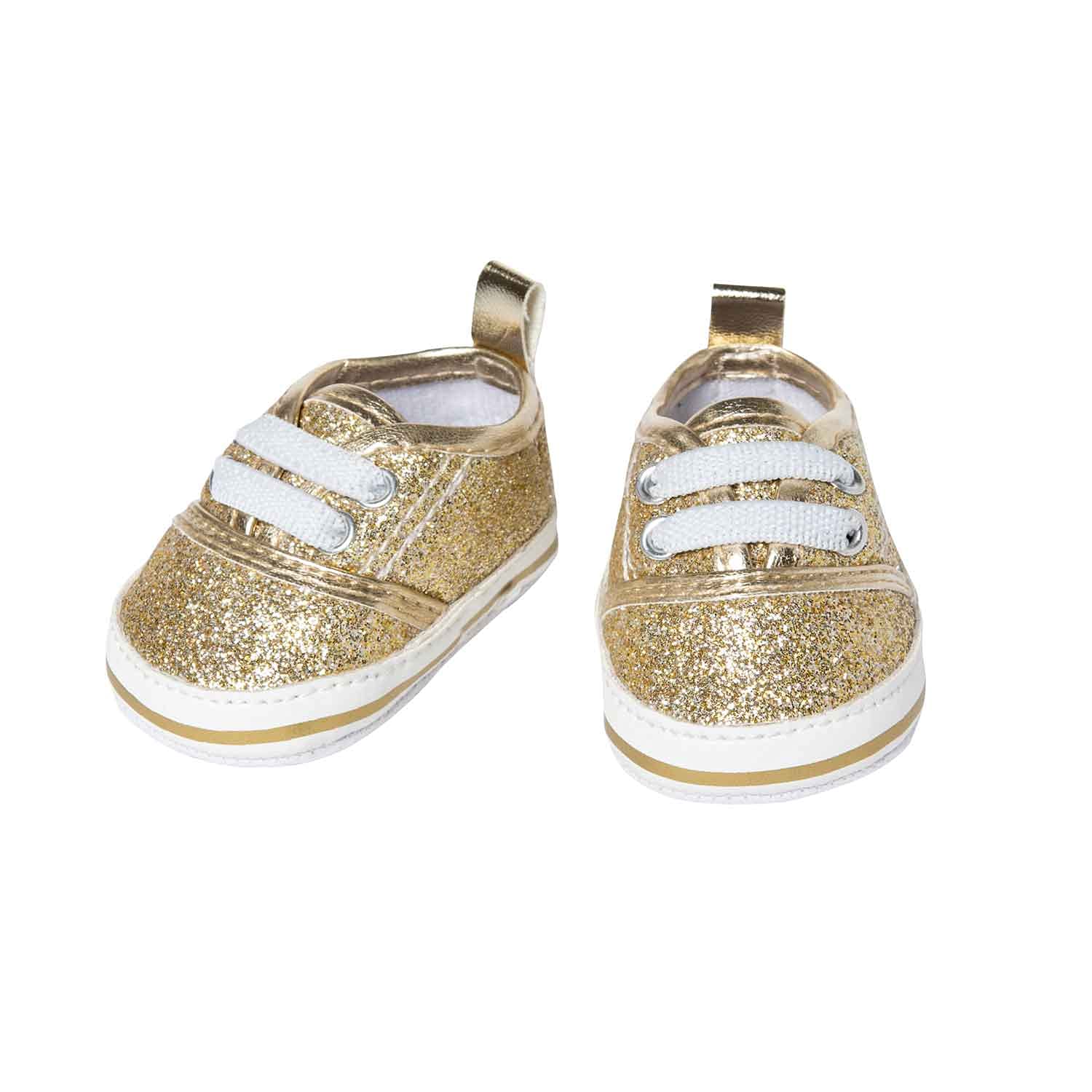 Heless 146 Gold Glitter Dolls Sneaker Size 15-18 Inches Fancy Footwear with Wow Effect for Special Occasions