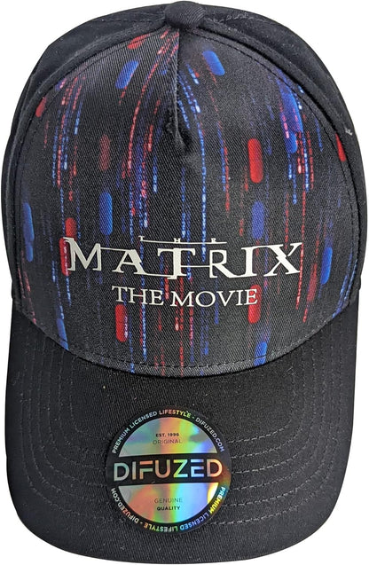 Warner Bros The Matrix Resurrections Red and Blue Pill Poster Logo Adjustable Baseball Cap, Multi-Colour (BA612807MTX
