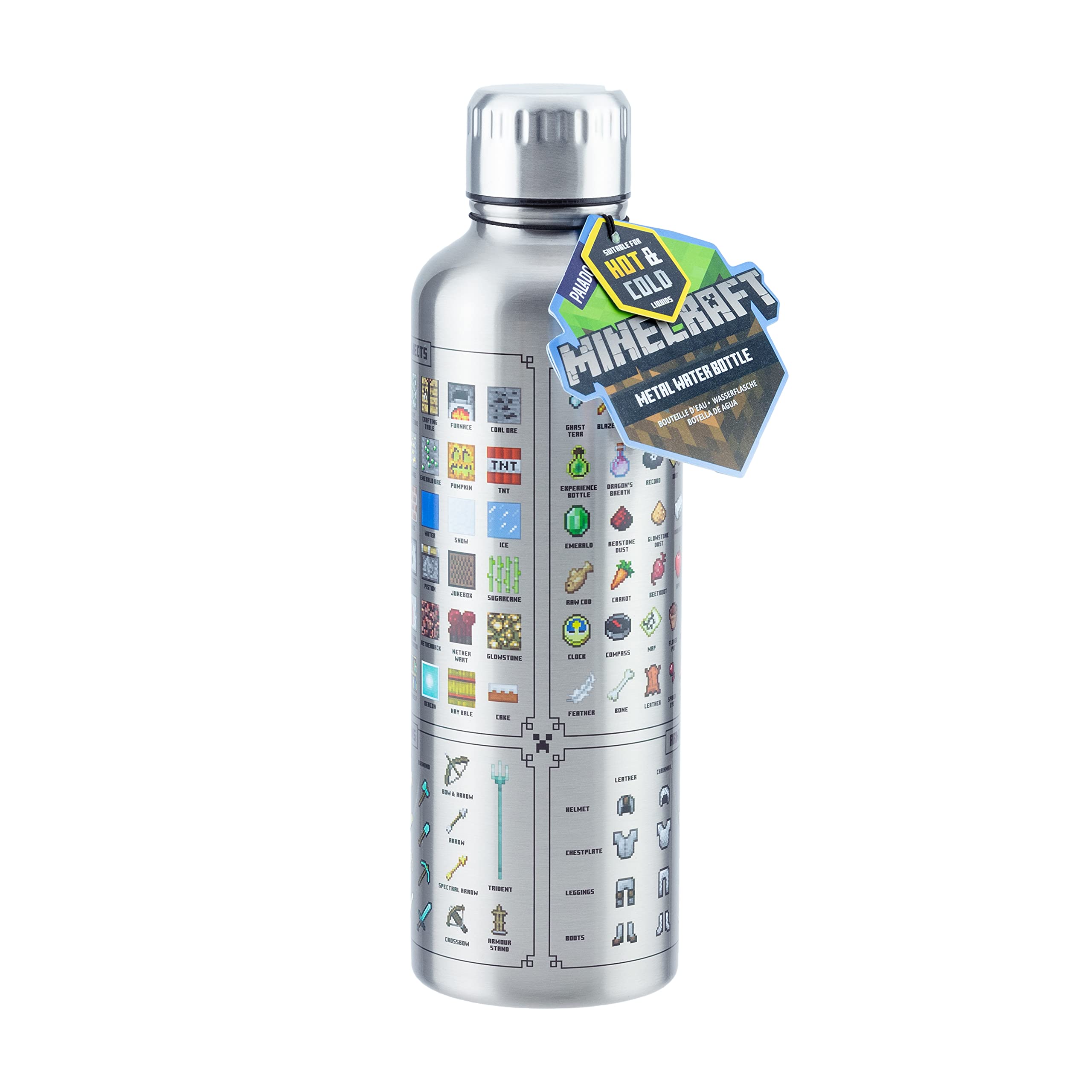 Paladone Minecraft metal water bottle, officially licensed gaming merchandise, 16 Ounce