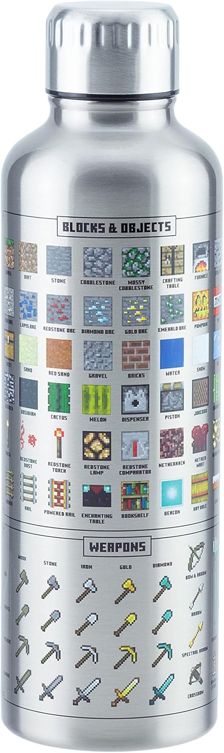 Paladone Minecraft metal water bottle, officially licensed gaming merchandise, 16 Ounce