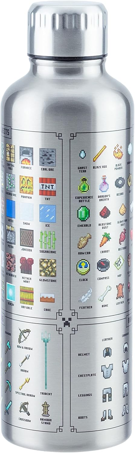 Paladone Minecraft metal water bottle, officially licensed gaming merchandise, 16 Ounce