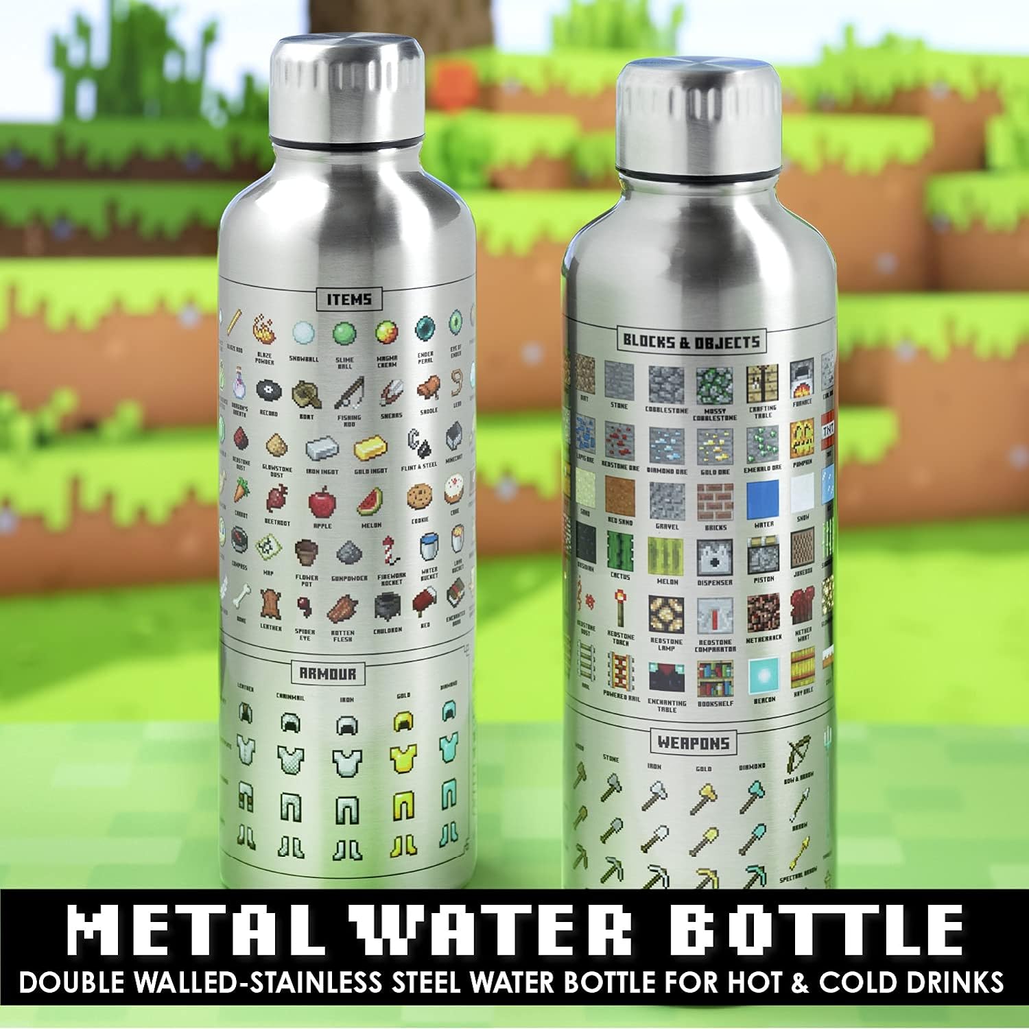 Paladone Minecraft metal water bottle, officially licensed gaming merchandise, 16 Ounce