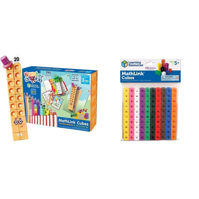 Learning Resources MathLink Cubes Numberblocks 11-20 Activity Set, 30 Numberblocks Activities Linked to TV Episodes, 155 Numberblocks MathLink Cubes & More, Ages 3+ & Mathlink Cubes (Set of 100) + Mathlink Cubes, Set of 100