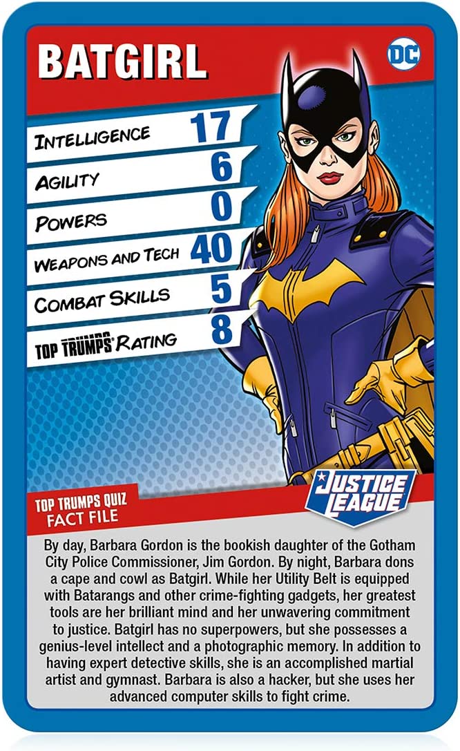 Top Trumps Juego de Cartas Especiales de la Liga de la Justicia, Juega con superhéroes y Villanos, Incluyendo Batman, Superman, Wonder Woman, Joker, Poison Ivy y Catwoman, Regalo y Juguete para niños
