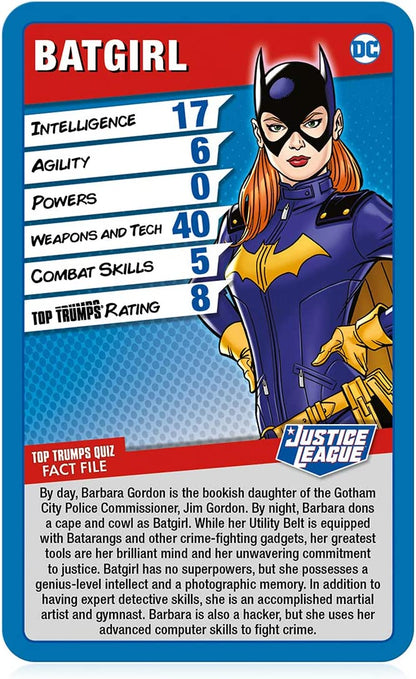 Top Trumps Juego de Cartas Especiales de la Liga de la Justicia, Juega con superhéroes y Villanos, Incluyendo Batman, Superman, Wonder Woman, Joker, Poison Ivy y Catwoman, Regalo y Juguete para niños