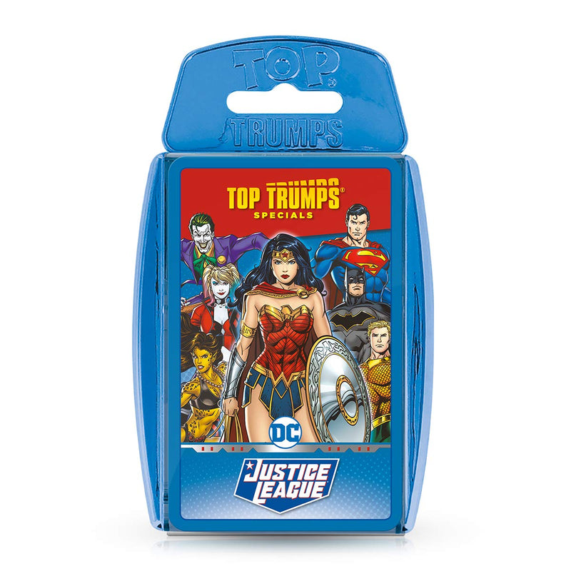 Top Trumps Juego de Cartas Especiales de la Liga de la Justicia, Juega con superhéroes y Villanos, Incluyendo Batman, Superman, Wonder Woman, Joker, Poison Ivy y Catwoman, Regalo y Juguete para niños