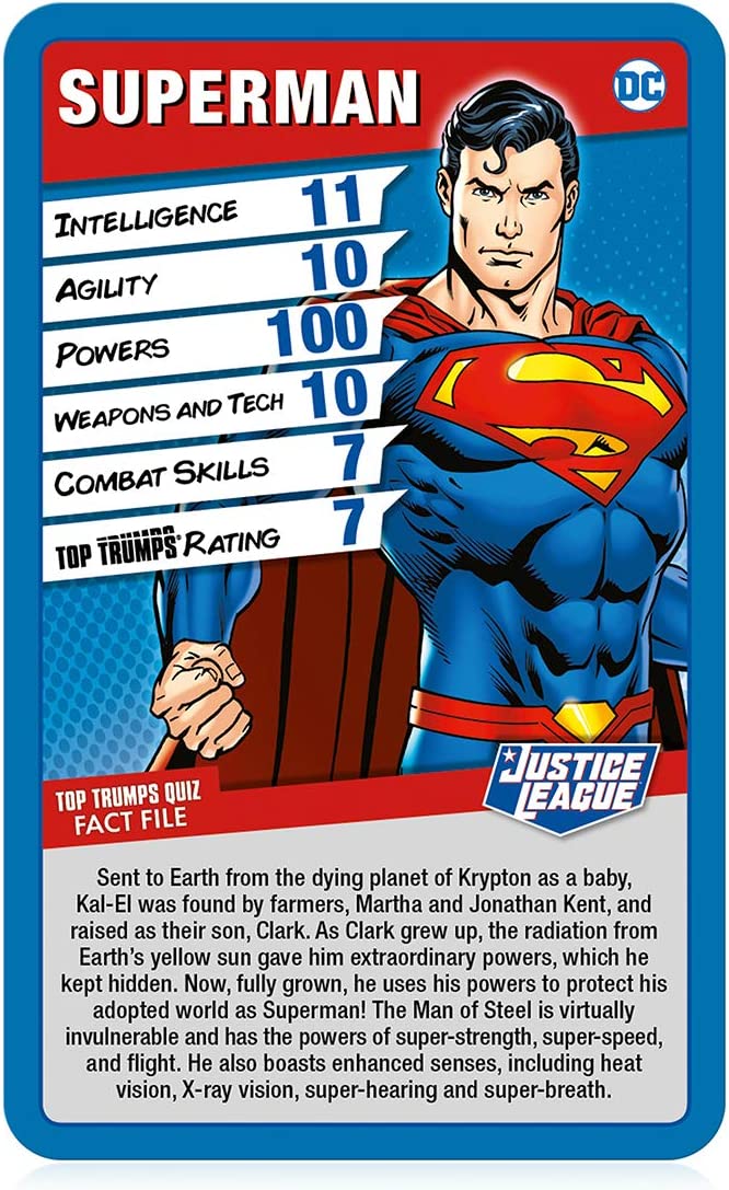 Top Trumps Juego de Cartas Especiales de la Liga de la Justicia, Juega con superhéroes y Villanos, Incluyendo Batman, Superman, Wonder Woman, Joker, Poison Ivy y Catwoman, Regalo y Juguete para niños