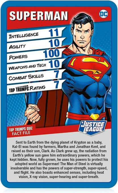 Top Trumps Juego de Cartas Especiales de la Liga de la Justicia, Juega con superhéroes y Villanos, Incluyendo Batman, Superman, Wonder Woman, Joker, Poison Ivy y Catwoman, Regalo y Juguete para niños