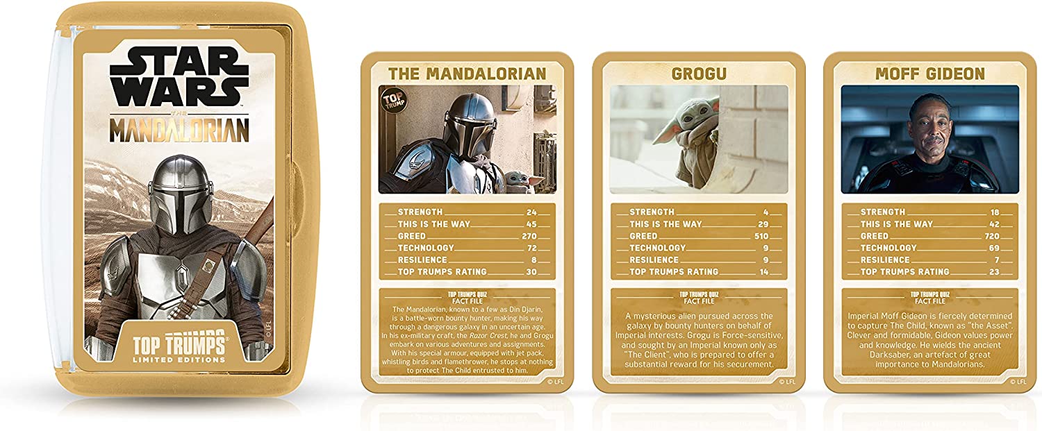 Top Trumps Star Wars The Mandalorian Limited Editions Card Game, play with Greef Karga, Moff Gideon, Boba Fett, Koska Reeves, and Grogu himself, gift and toy for boys and girls aged 6 plus