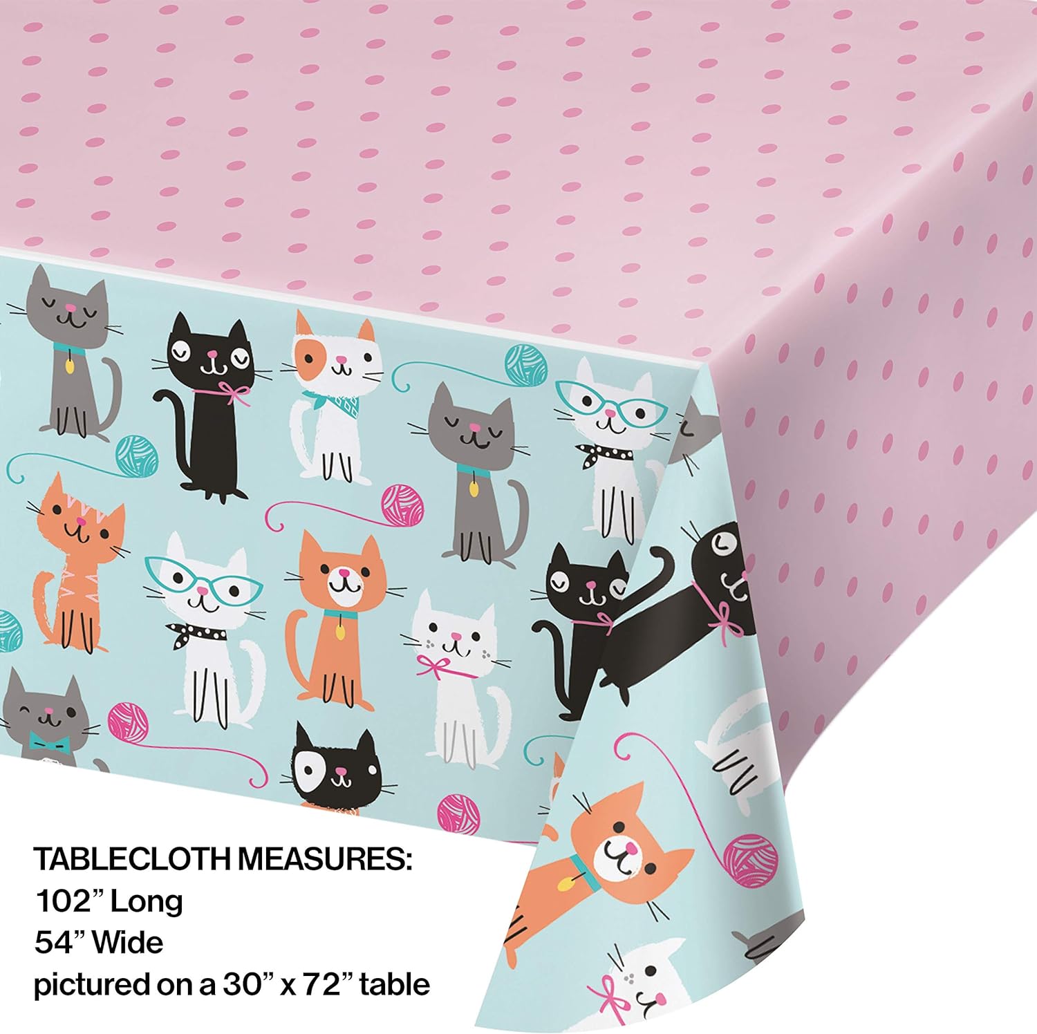 Creative Convertting PC329399 Purr-FECT Party Cute Cats Plastic Tablecover-1 Pc, Multi-Coloured