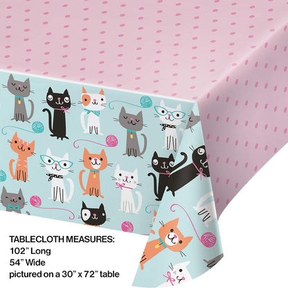 Creative Convertting PC329399 Purr-FECT Party Cute Cats Plastic Tablecover-1 Pc, Multi-Coloured
