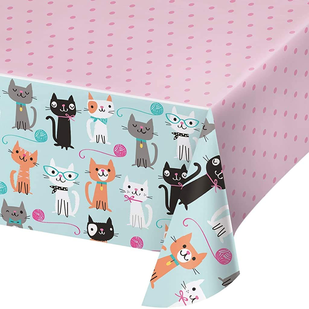 Creative Convertting PC329399 Purr-FECT Party Cute Cats Plastic Tablecover-1 Pc, Multi-Coloured