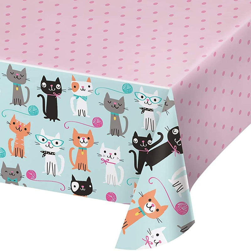 Creative Convertting PC329399 Purr-FECT Party Cute Cats Plastic Tablecover-1 Pc, Multi-Coloured
