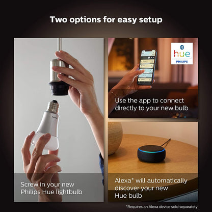Philips Hue NEW White Ambiance Smart Light Bulb 75W - 1100 Lumen  With Bluetooth. Works with Alexa, Google Assistant and Apple Homekit White Ambiance 1 Count (Pack of 1) E27 Edison Screw Bulbs Only(E27 Edison Screw