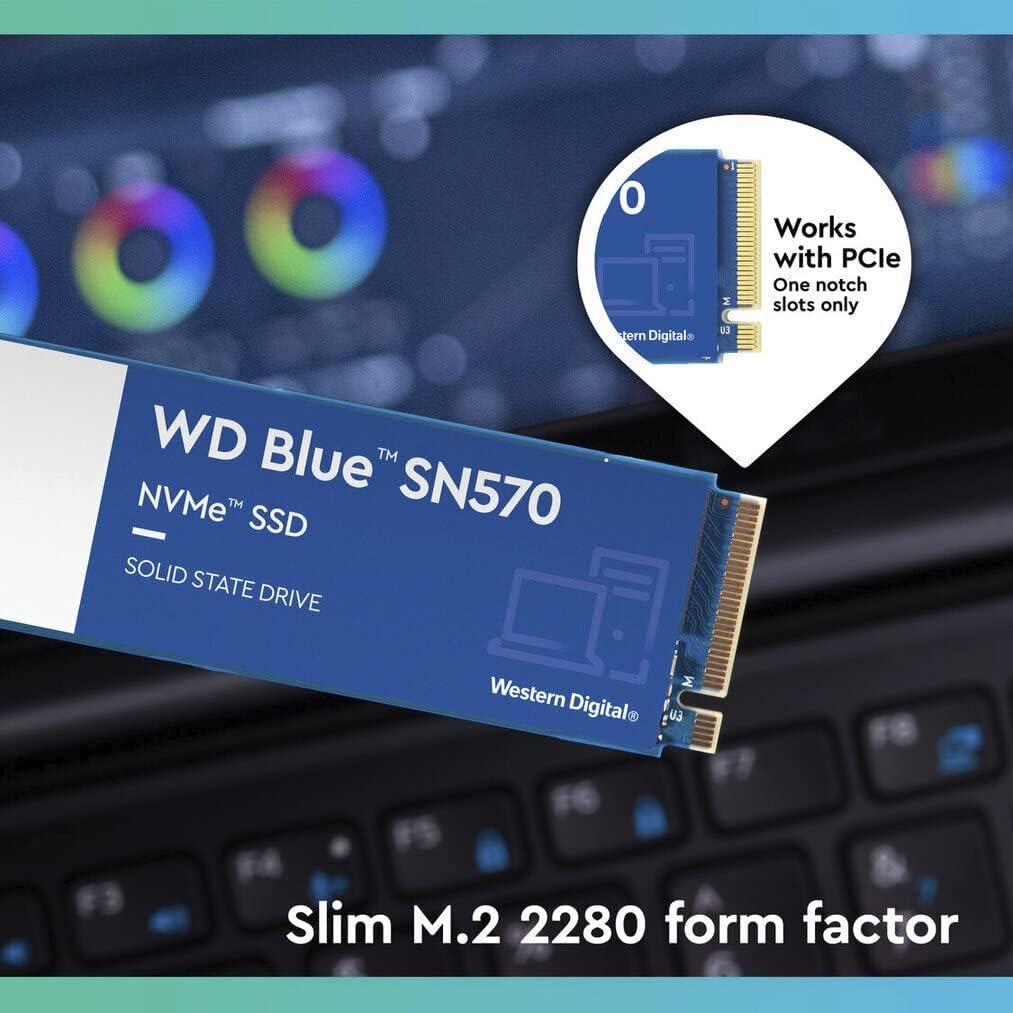 WD_BLUE SN570 250GB M.2 2280 PCIe Gen3 NVMe up to 3300 MB/s read speed Blue 250GB SN570 - Upto 3,500MB/s