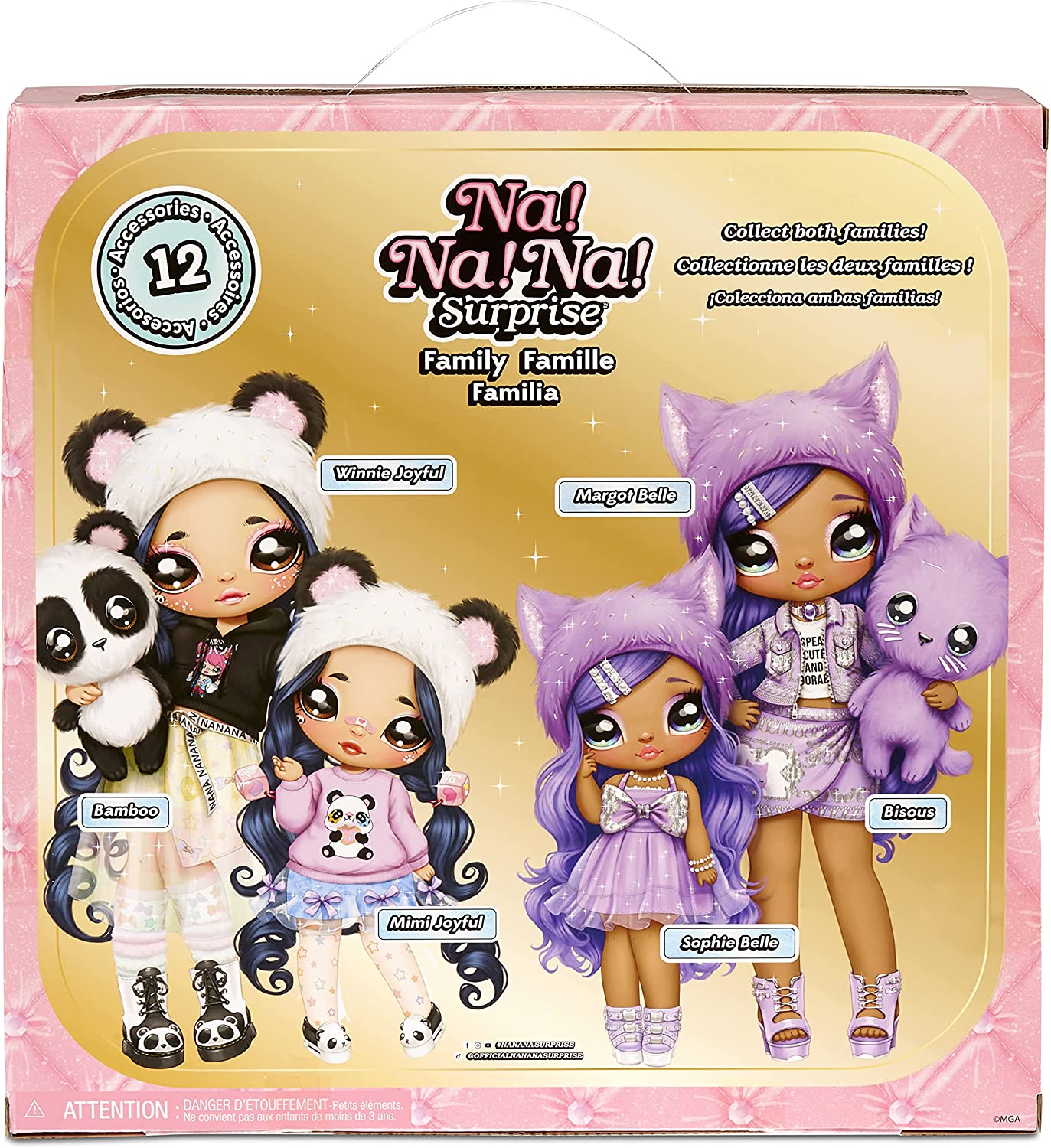 Na! Na! Na! Surprise Family Set de 3: 2 Suaves y 1 Mascota-Juguetes para niños-Familia, muñecas, 12 Accesorios, Ropa removible y 1 Panda de Peluche, Color (MGA Entertainment 575979C3OC