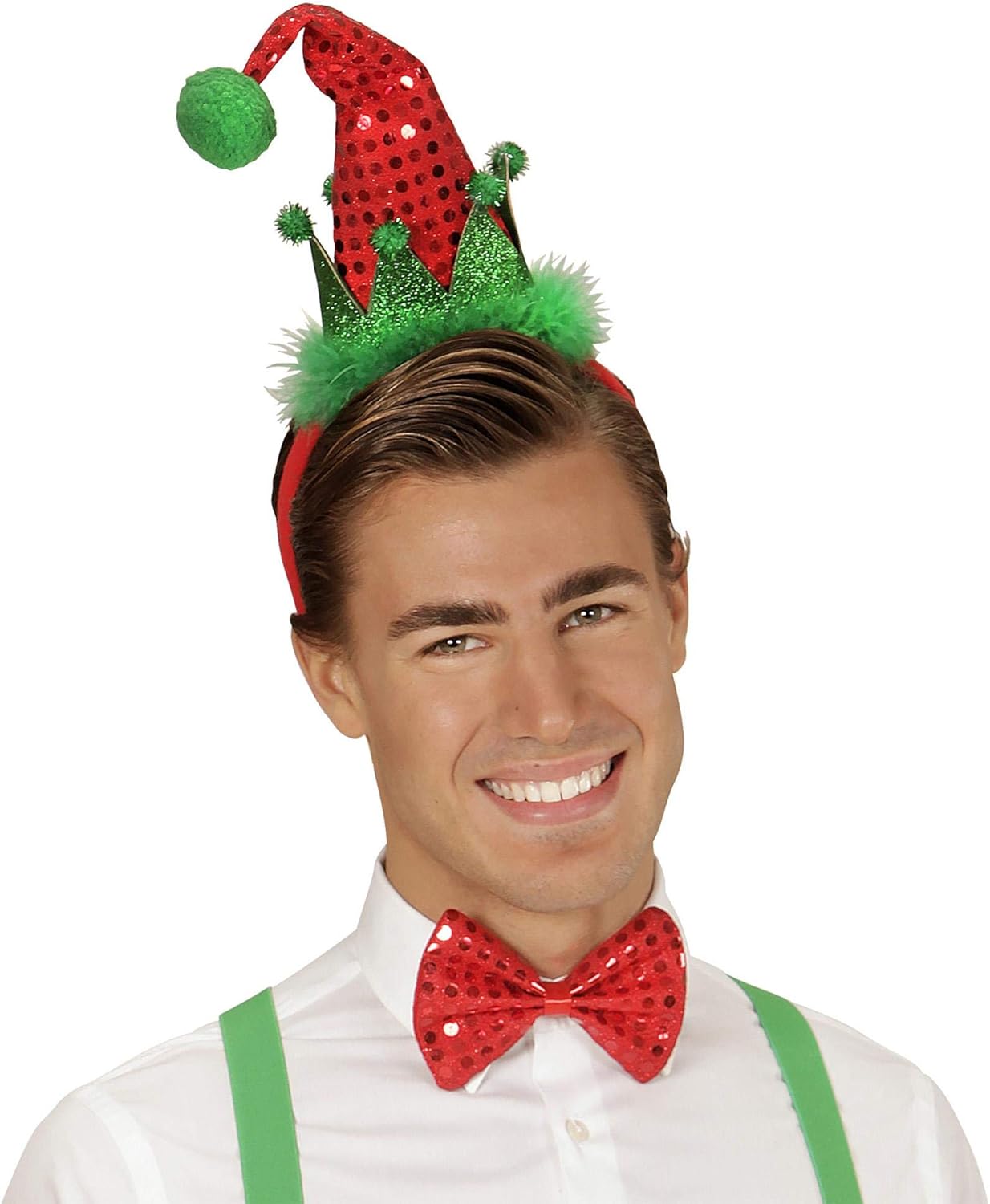 WIDMANN 04162 - Mini Santa Claus Hat With 2 Bells And Bow Tie In Sequins, Adult Unisex, Party, Theme Parties Santa's Little Helper