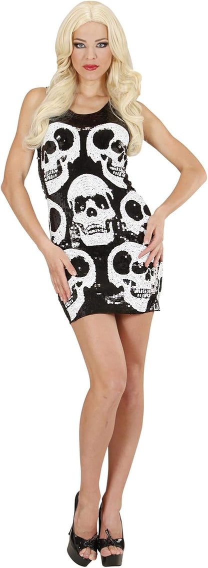 Ladies Sequin Dress Skulls Costume Medium UK 10-12 for 70s Disco Fancy Dress