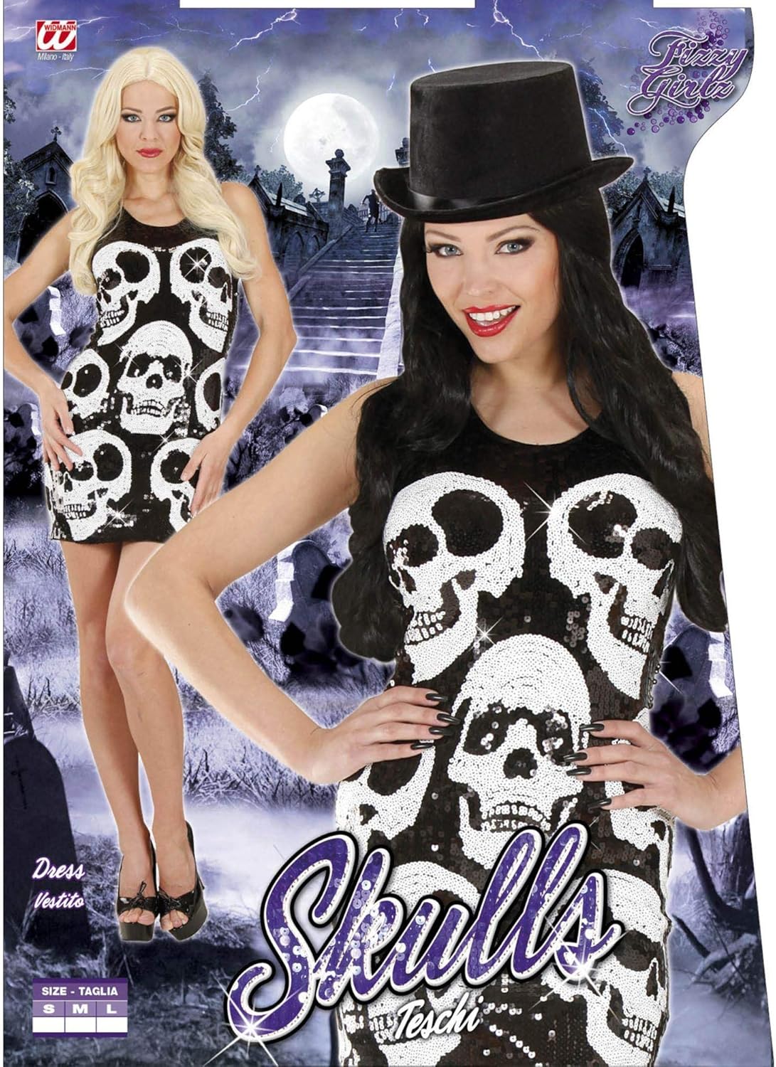 Ladies Sequin Dress Skulls Costume Medium UK 10-12 for 70s Disco Fancy Dress