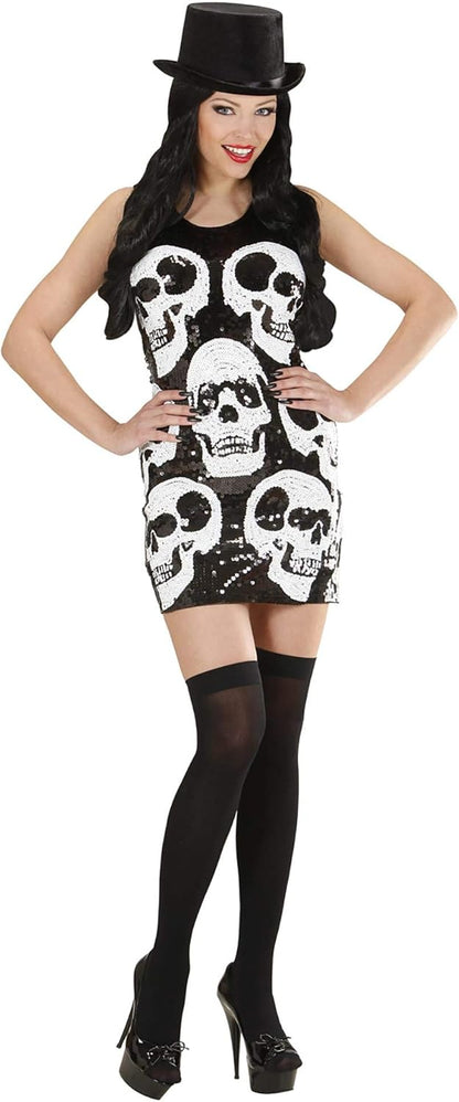 Ladies Sequin Dress Skulls Costume Medium UK 10-12 for 70s Disco Fancy Dress