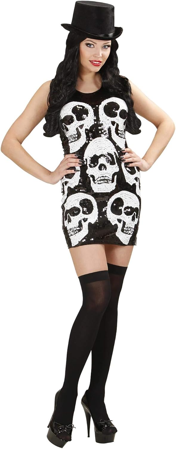 Ladies Sequin Dress Skulls Costume Medium UK 10-12 for 70s Disco Fancy Dress