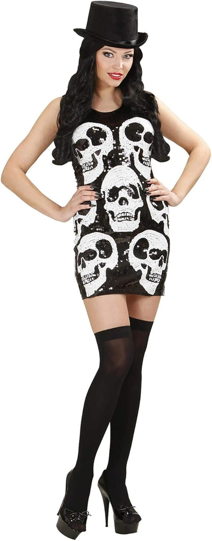 Ladies Sequin Dress Skulls Costume Medium UK 10-12 for 70s Disco Fancy Dress