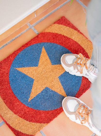 Grupo Erik Marvel Captain America Shield Door Mat | 15.7 x 23.6 inches - 40 x 60 cm | Coconut Coir | Eco Friendly 100% | Indoor Door Mat & Outdoor Door Mat | Marvel Gifts