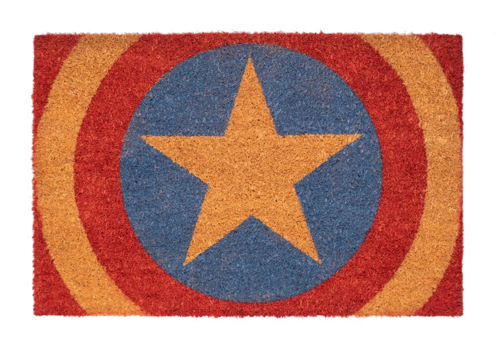 Grupo Erik Marvel Captain America Shield Door Mat | 15.7 x 23.6 inches - 40 x 60 cm | Coconut Coir | Eco Friendly 100% | Indoor Door Mat & Outdoor Door Mat | Marvel Gifts