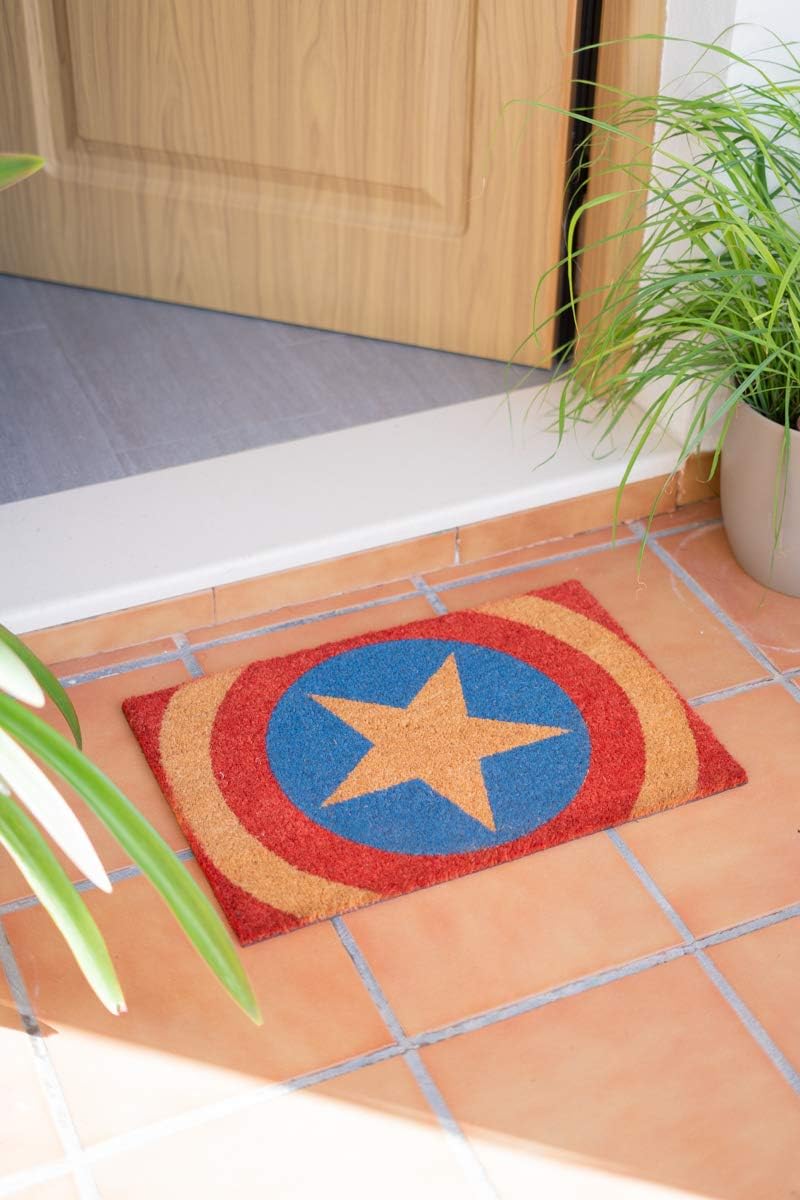 Grupo Erik Marvel Captain America Shield Door Mat | 15.7 x 23.6 inches - 40 x 60 cm | Coconut Coir | Eco Friendly 100% | Indoor Door Mat & Outdoor Door Mat | Marvel Gifts