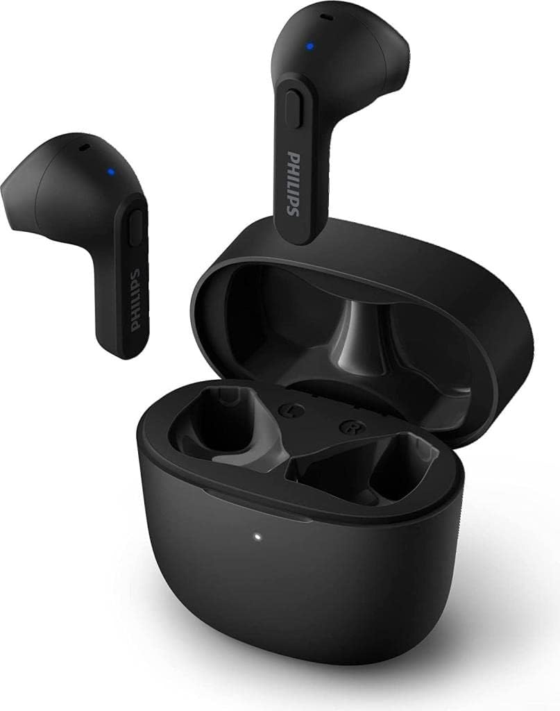 Philips Wireless Earbuds, Adults In Ear without Ear Tips, Super Slim Charging Case, Splash Sweat Resistant, Bluetooth,18 Hours Play Time, Built In Mic, Slim Design, Comfortable Fit, Black TAT2236BK/00