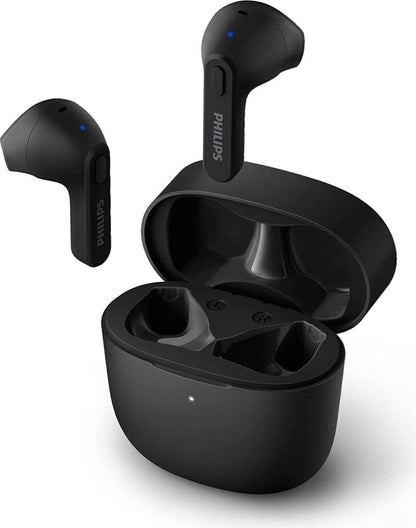 Philips Wireless Earbuds, Adults In Ear without Ear Tips, Super Slim Charging Case, Splash Sweat Resistant, Bluetooth,18 Hours Play Time, Built In Mic, Slim Design, Comfortable Fit, Black TAT2236BK/00