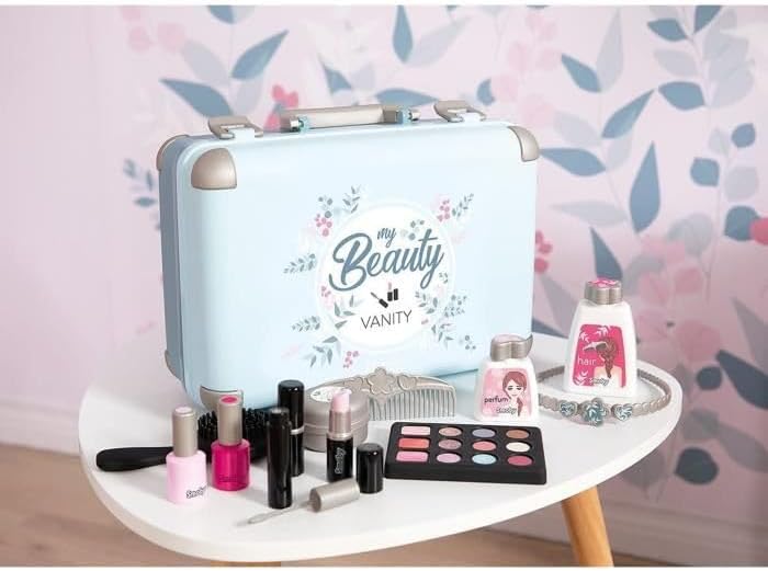Smoby Kids Beauty Vanity Role Play Case and Roleplay Salon with Stool and Mirror, Vanity Station with Lights and Sounds