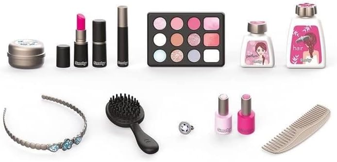 Smoby Kids Beauty Vanity Role Play Case and Roleplay Salon with Stool and Mirror, Vanity Station with Lights and Sounds
