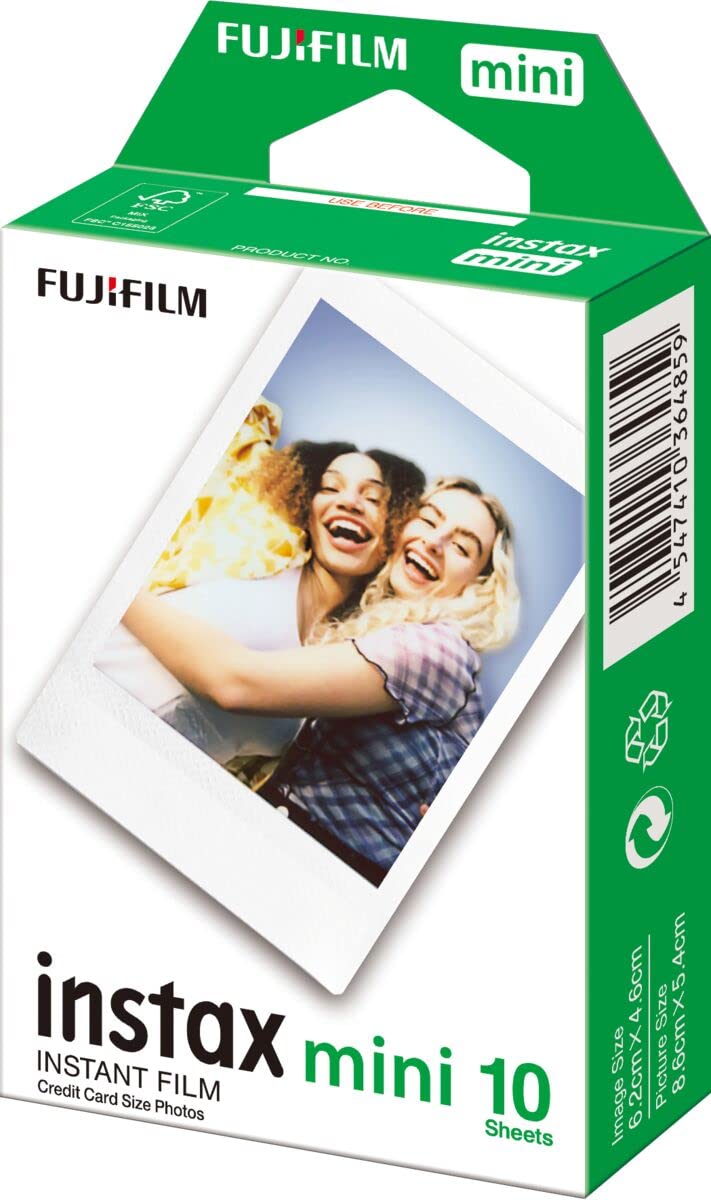 instax mini instant film, white border, 10 shot pack, suitable for all instax mini cameras and printers