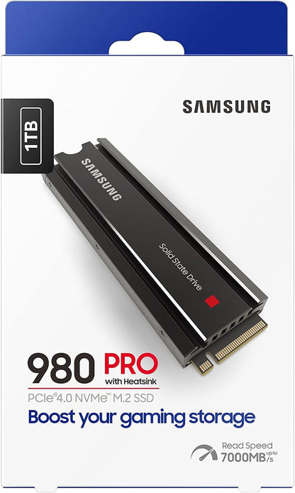 Samsung 980 PRO SSD with Heatsink 1TB PCIe Gen 4 NVMe M.2 Internal Solid State Hard Drive, Heat Control, Max Speed, PS5 Compatible, MZ-V8P1T0CW