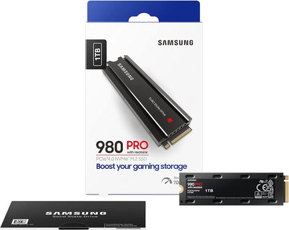 Samsung 980 PRO SSD with Heatsink 1TB PCIe Gen 4 NVMe M.2 Internal Solid State Hard Drive, Heat Control, Max Speed, PS5 Compatible, MZ-V8P1T0CW