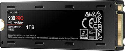 Samsung 980 PRO SSD with Heatsink 1TB PCIe Gen 4 NVMe M.2 Internal Solid State Hard Drive, Heat Control, Max Speed, PS5 Compatible, MZ-V8P1T0CW