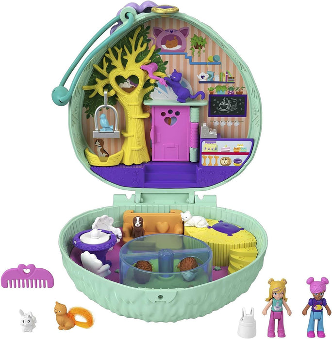Polly Pocket Teddy Bear Purse Compact, 2 Micro Dolls & GTN15 Hedgehog Cafe Compact, Micro Polly Doll & Friend Doll, 2 Animal Figures, Great Gift for Ages 4 Years Old & Up
