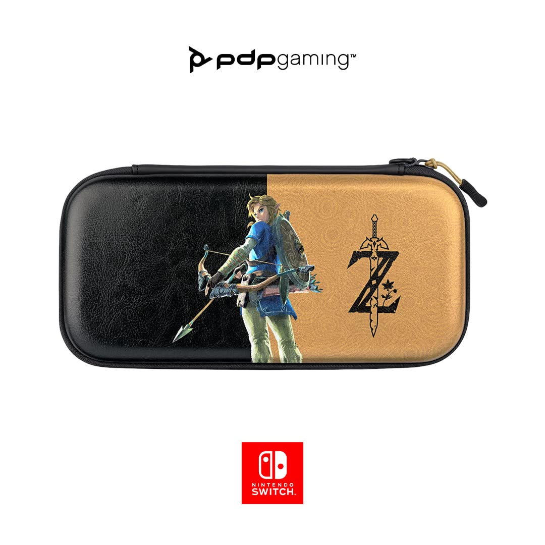 PDP Gaming Officially Licensed Switch Slim Deluxe Travel Case - Zelda Breath of the WIld - Semi-Hardshell - Console Stand - Protective PU Leather - Holds 14 Games - Works with Switch OLED and Lite Lin