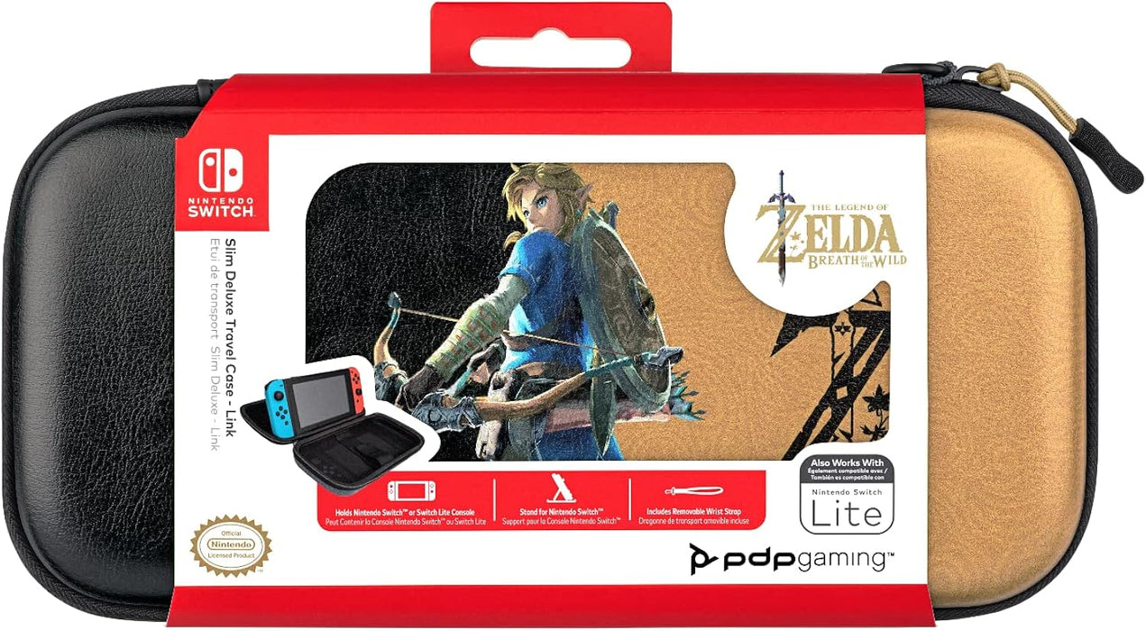 PDP Gaming Officially Licensed Switch Slim Deluxe Travel Case - Zelda Breath of the WIld - Semi-Hardshell - Console Stand - Protective PU Leather - Holds 14 Games - Works with Switch OLED and Lite Lin