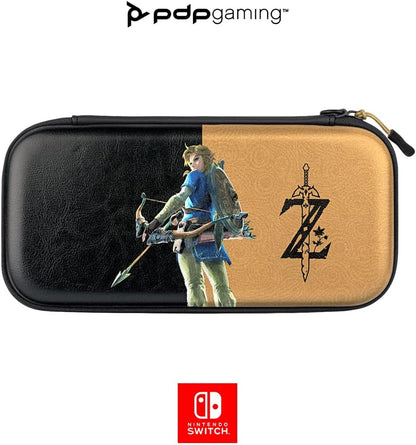 PDP Gaming Officially Licensed Switch Slim Deluxe Travel Case - Zelda Breath of the WIld - Semi-Hardshell - Console Stand - Protective PU Leather - Holds 14 Games - Works with Switch OLED and Lite Lin