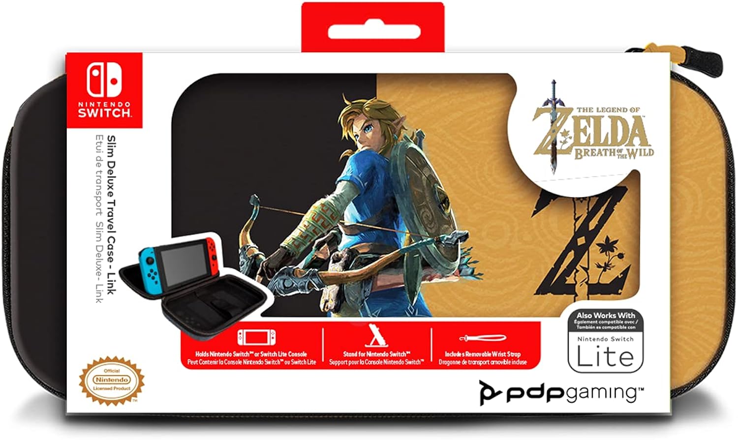 PDP Gaming Officially Licensed Switch Slim Deluxe Travel Case - Zelda Breath of the WIld - Semi-Hardshell - Console Stand - Protective PU Leather - Holds 14 Games - Works with Switch OLED and Lite Lin