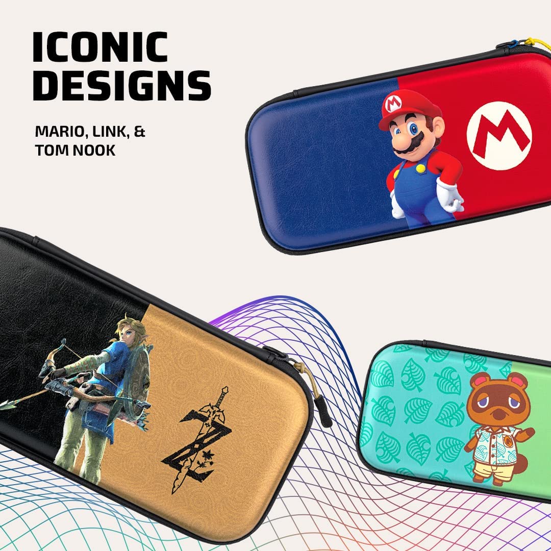 PDP Gaming Officially Licensed Switch Slim Deluxe Travel Case - Zelda Breath of the WIld - Semi-Hardshell - Console Stand - Protective PU Leather - Holds 14 Games - Works with Switch OLED and Lite Lin