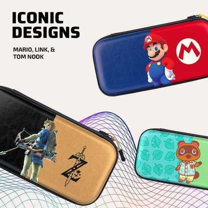 PDP Gaming Officially Licensed Switch Slim Deluxe Travel Case - Zelda Breath of the WIld - Semi-Hardshell - Console Stand - Protective PU Leather - Holds 14 Games - Works with Switch OLED and Lite Lin