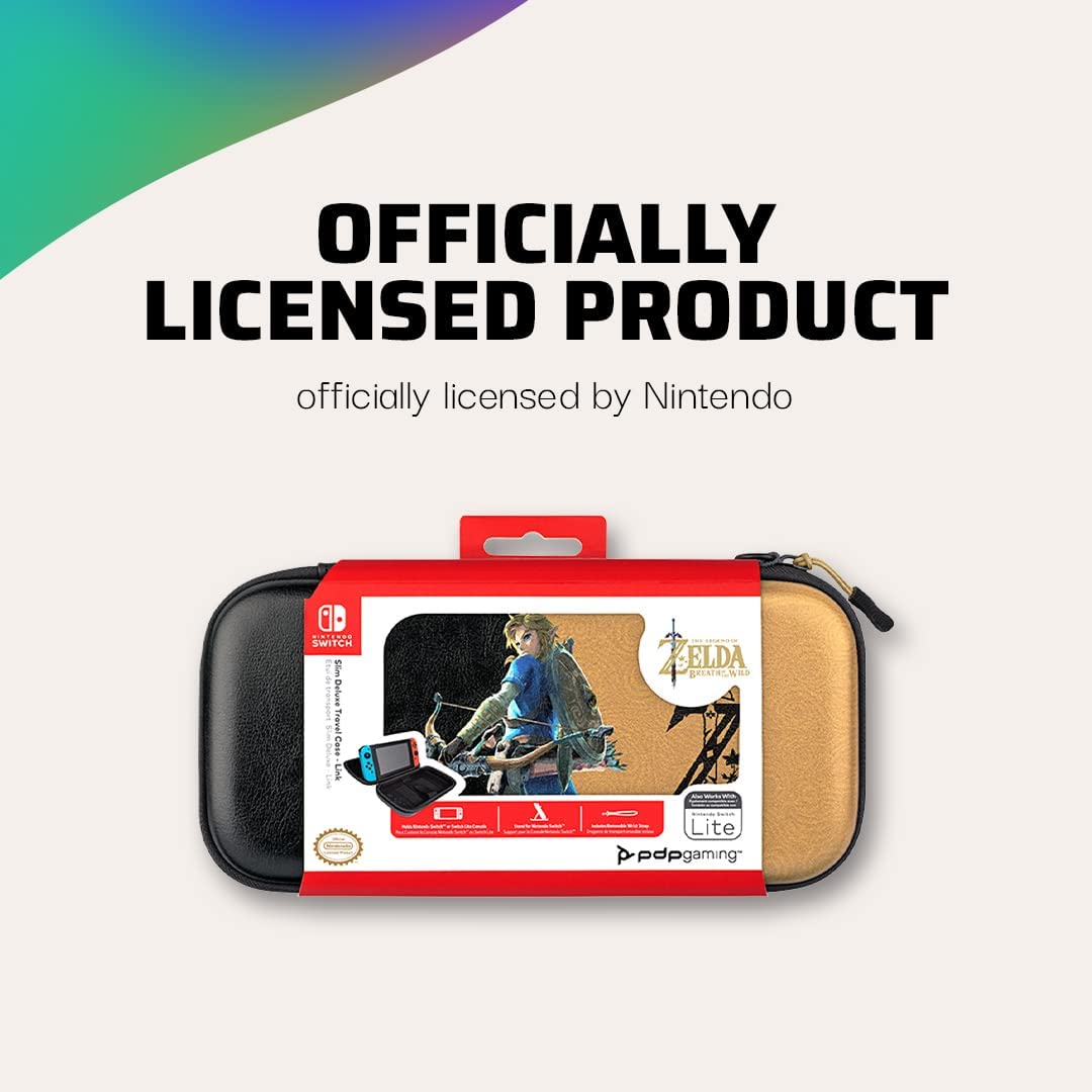 PDP Gaming Officially Licensed Switch Slim Deluxe Travel Case - Zelda Breath of the WIld - Semi-Hardshell - Console Stand - Protective PU Leather - Holds 14 Games - Works with Switch OLED and Lite Lin
